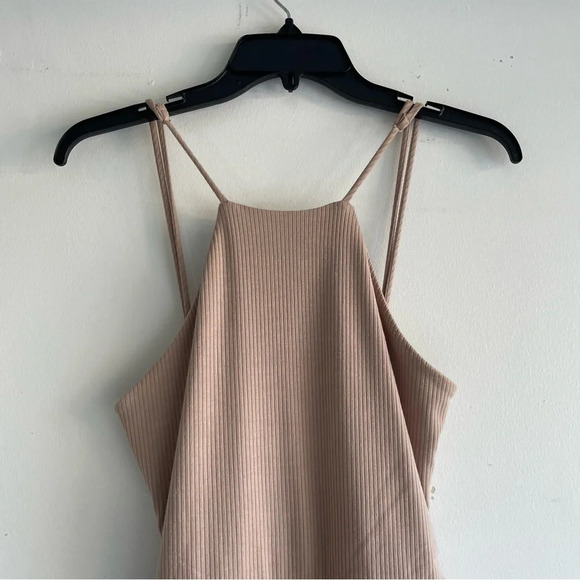 Lulus Out Ahead Tan Ribbed Ruched Halter Midi Dress 33182 - Picture 6 of 13